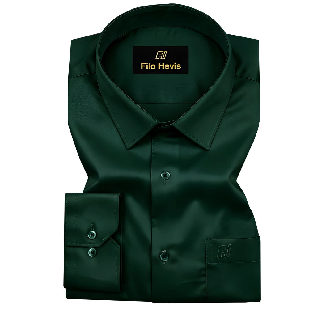 Platinum Cotton Satin Formal Shirt for Men - with Pocket | Teal Green My Store