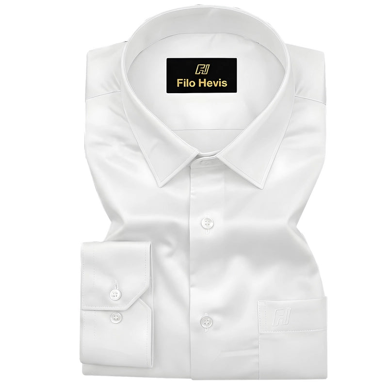 Platinum Cotton Satin Formal Shirt for Men - White (With White Button) My Store