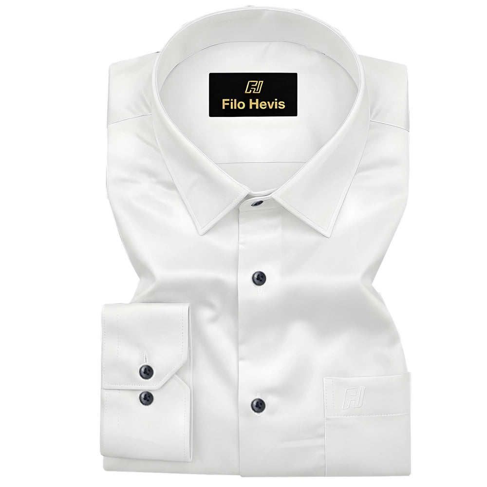 Platinum Cotton Satin Formal Shirt for Men - White Shirt (With Black Buttons) My Store