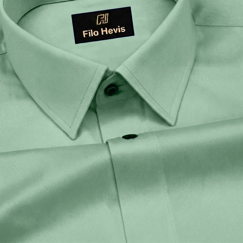 Platinum Cotton Satin Formal Shirt for Men - with Pocket | Pista Green