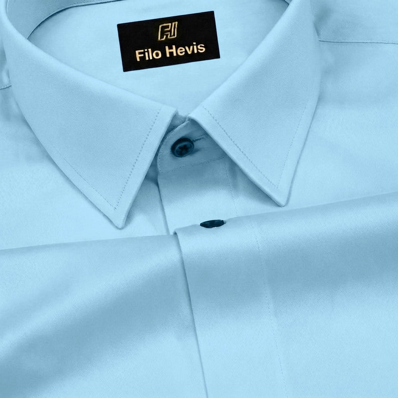 Platinum Cotton Satin Formal Shirt for Men - with Pocket | Sky Blue My Store