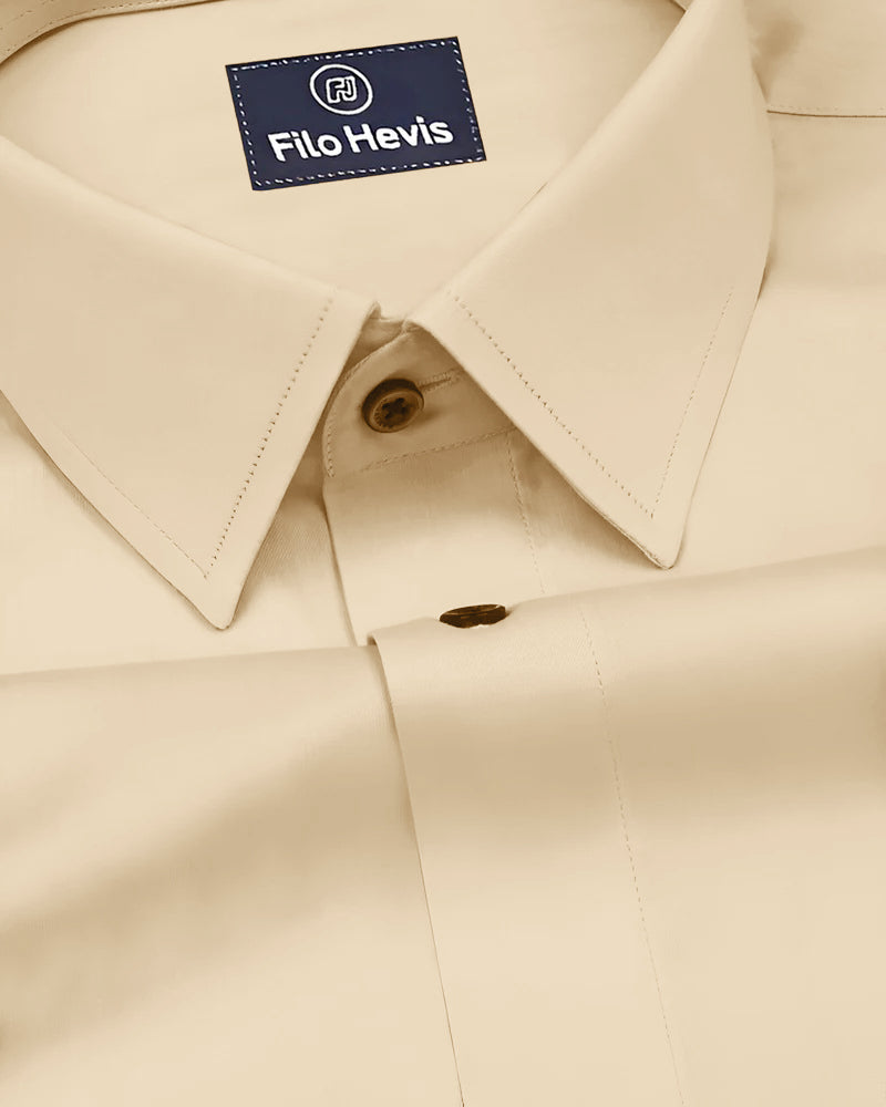 PLATINUM COTTON SATIN FORMAL SHIRT FOR MEN (Single Pocket)-Beige