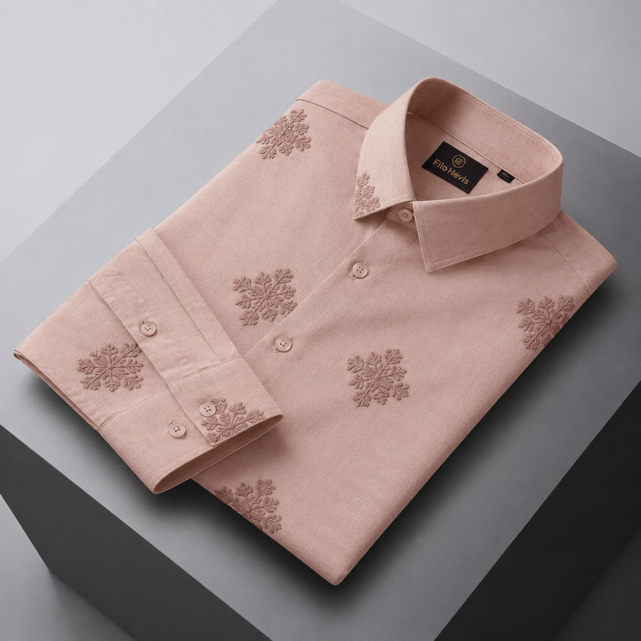 Embroidered Botanical Linen Shirt-Light-Pink