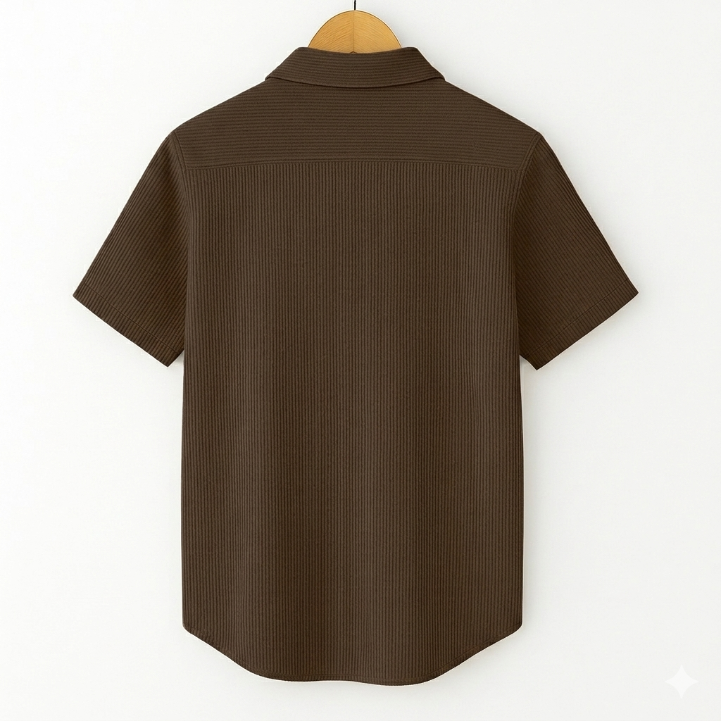 SELF-CORD CASUAL SHIRTS FOR MEN BLENDED FABRIC | Half Sleeves | Brown