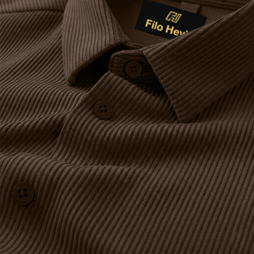 SELF-CORD CASUAL SHIRTS FOR MEN BLENDED FABRIC | Half Sleeves | Brown