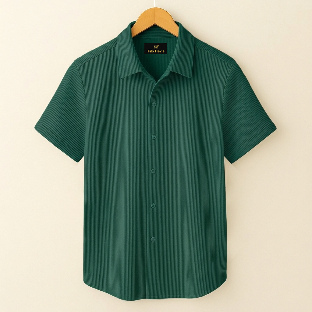 Corduroy Blend Half Sleeve Smart Casual Comfort Shirt For Men-Green