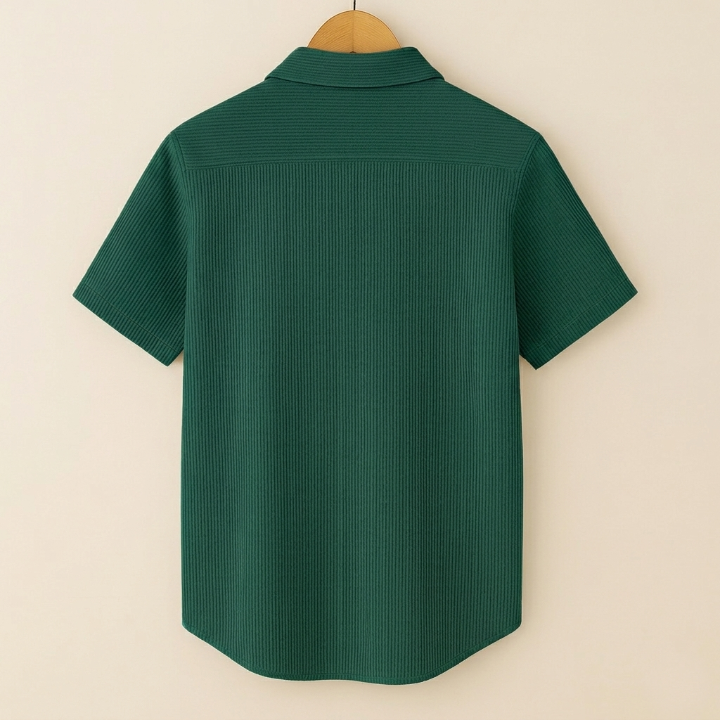 SELF-CORD CASUAL SHIRTS FOR MEN BLENDED FABRIC | Half Sleeves | Green