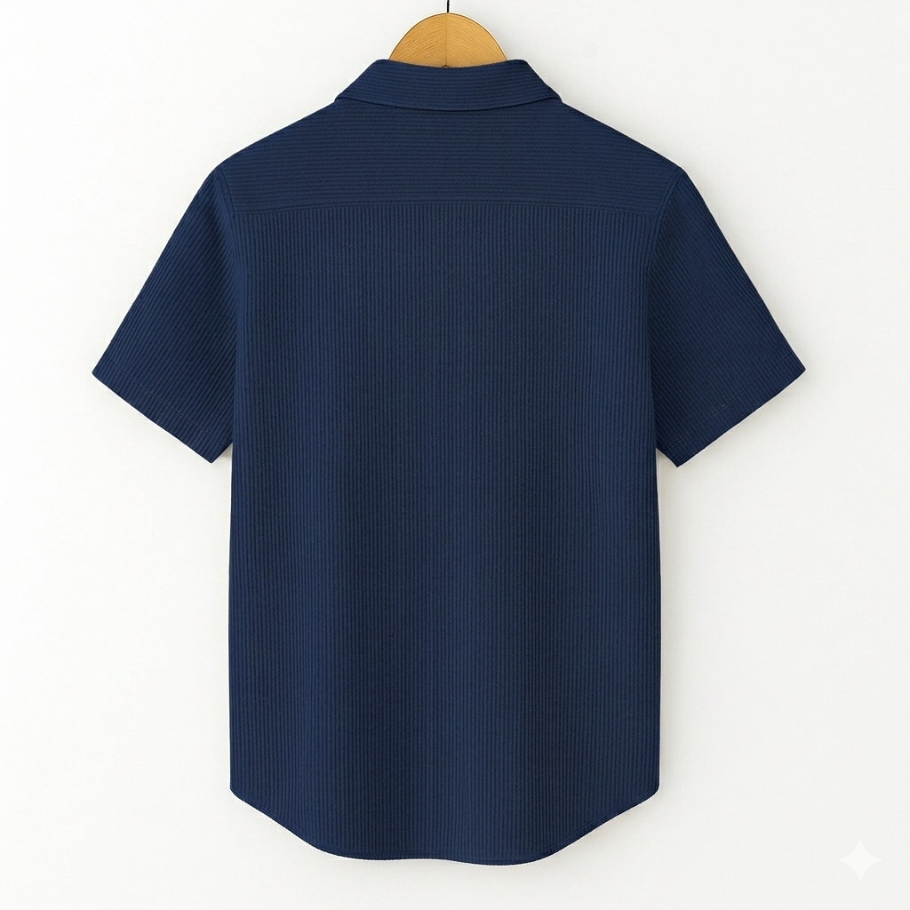 SELF-CORD CASUAL SHIRTS FOR MEN BLENDED FABRIC | Half Sleeves | Navy Blue My Store