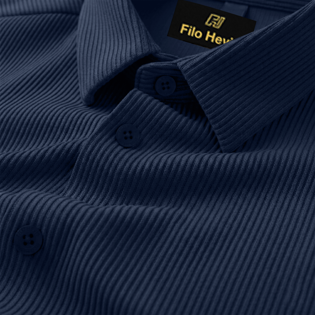 SELF-CORD CASUAL SHIRTS FOR MEN BLENDED FABRIC | Half Sleeves | Navy Blue My Store