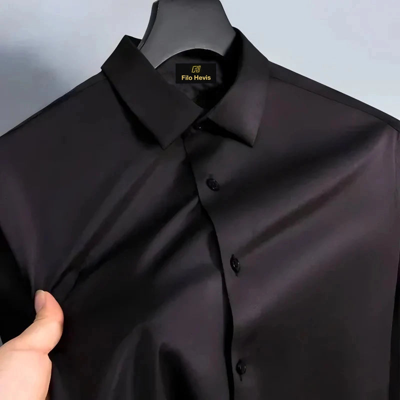 Anti Wrinkle Satin Lycra Formal Shirt (Imported Fabric)| Black