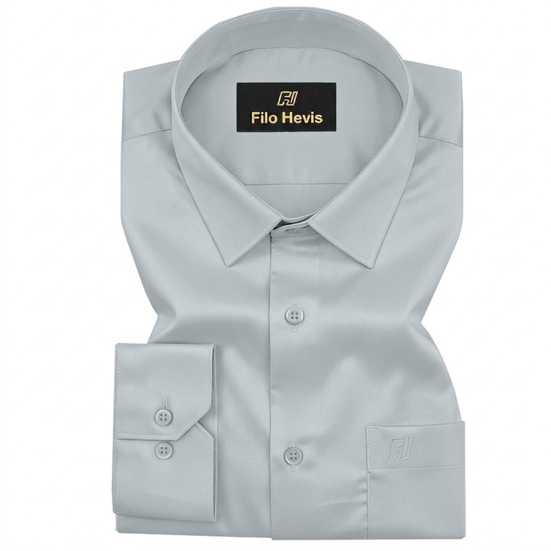 Platinum Cotton Satin Formal Shirt for Men - with Pocket | Grey