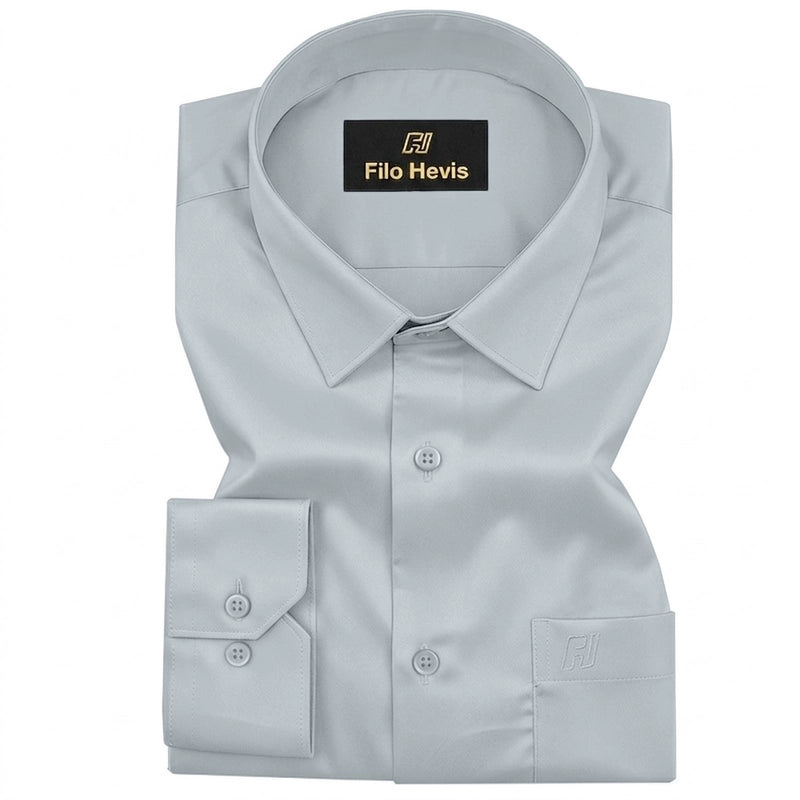 Platinum Cotton Satin Formal Shirt for Men - with Pocket | Grey My Store