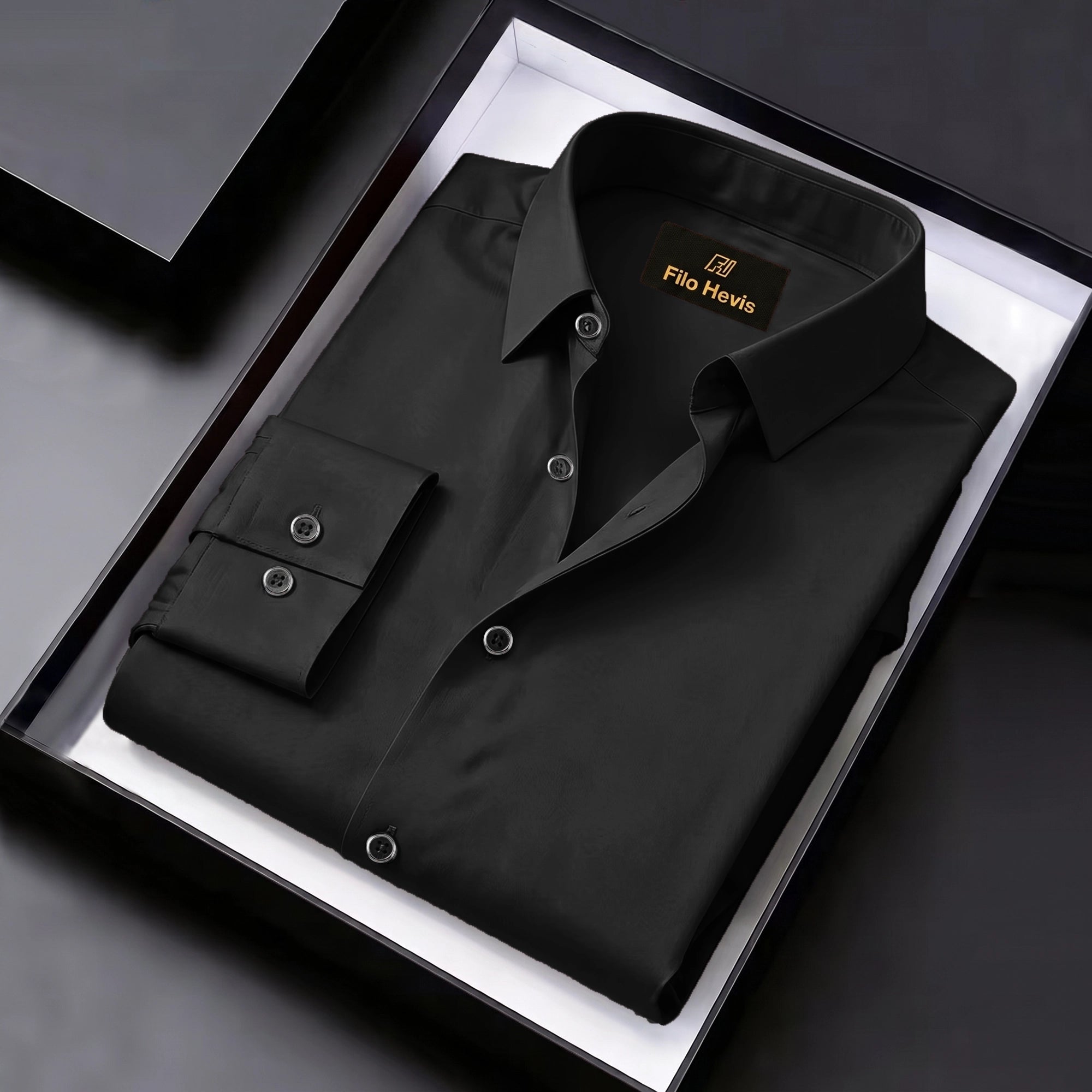 Anti Wrinkle Satin Lycra Formal Shirt (Imported Fabric)| Black