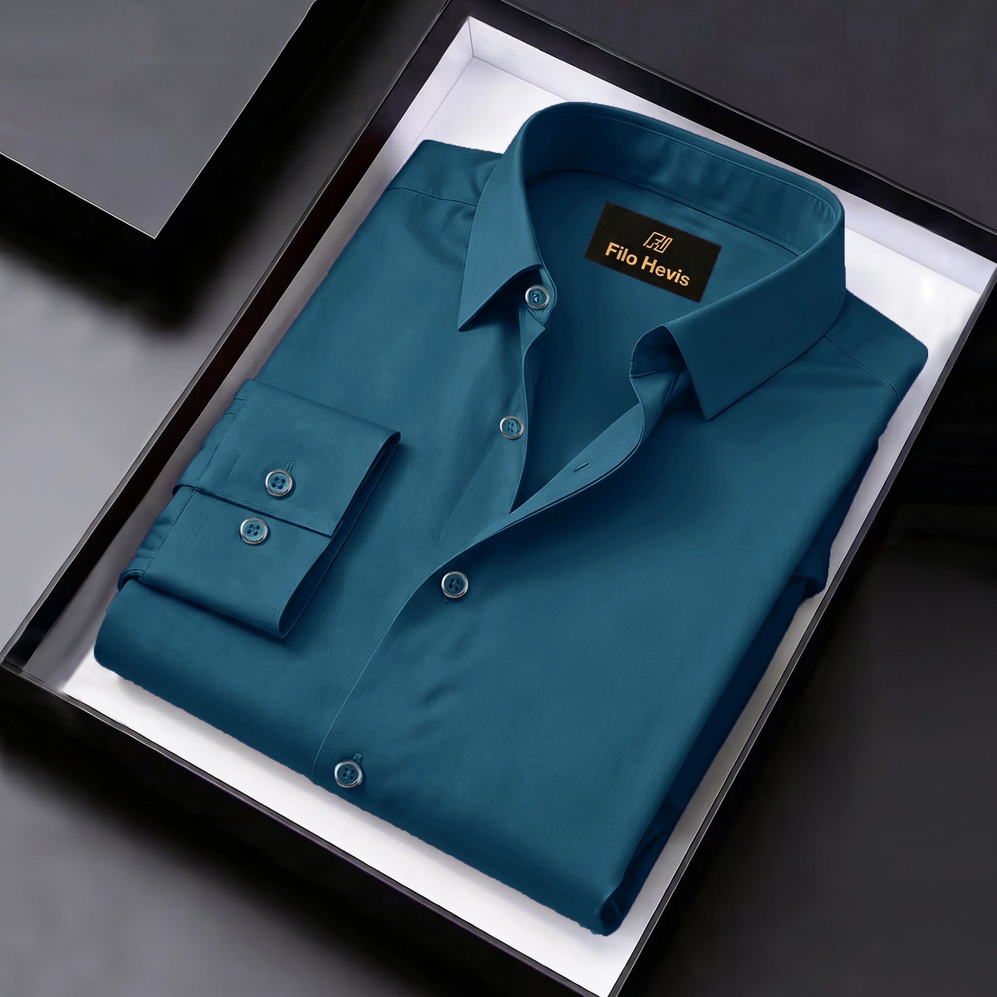 Anti Wrinkle Satin Lycra Formal Shirt (Imported Fabric)| Teal Blue