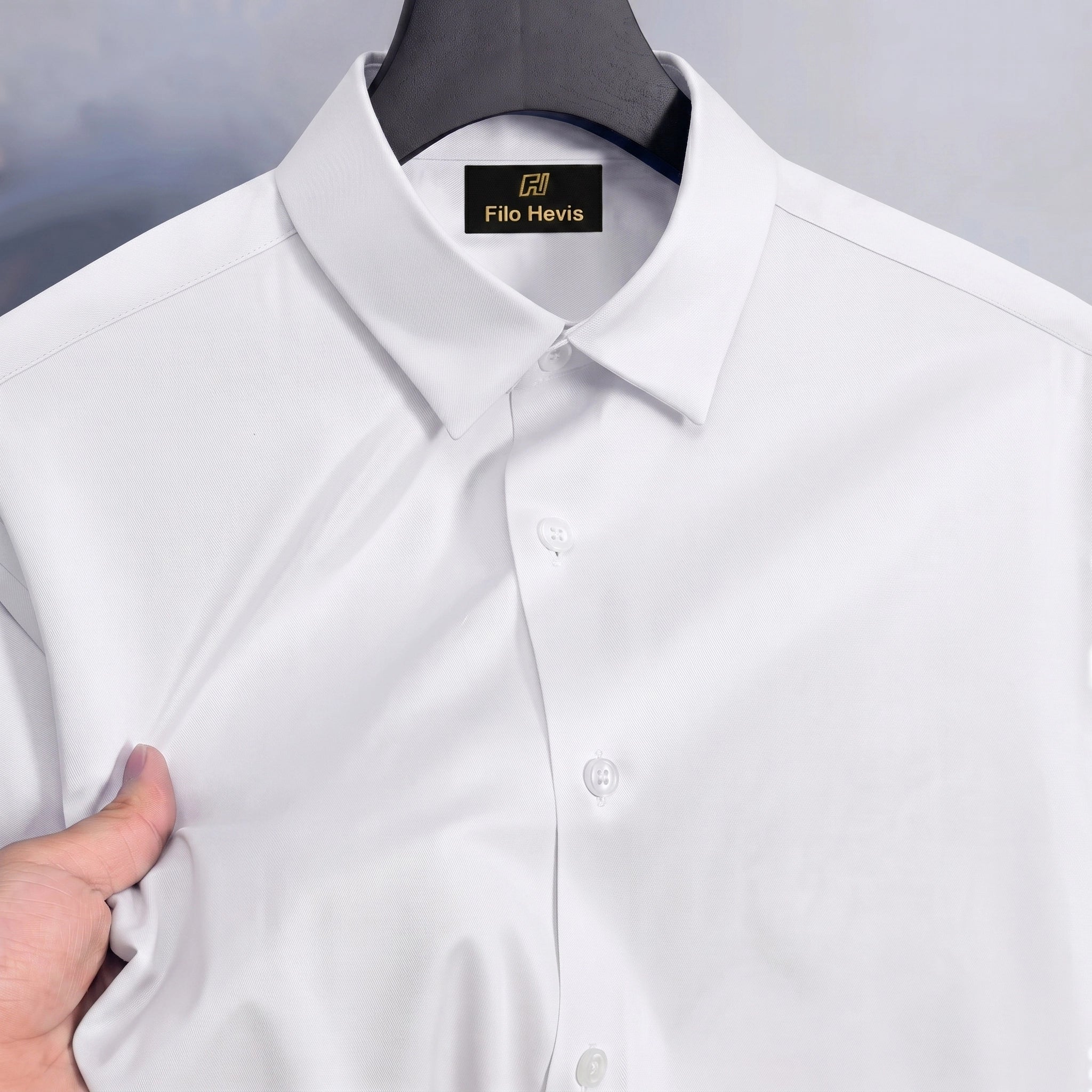Anti Wrinkle Satin Lycra Formal Shirt (Imported Fabric)| White (With White Button)