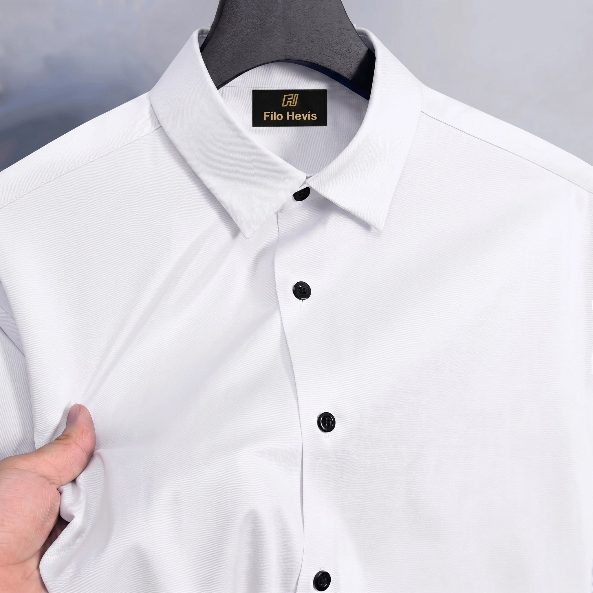 Satin Lycra Anti Wrinkle Formal Shirt (Imported Fabric)| White Shirt (With Black Buttons)
