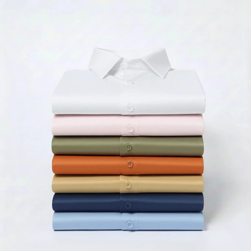 Anti Wrinkle Satin Lycra Formal Shirt (Imported Fabric)| White (With White Button) My Store