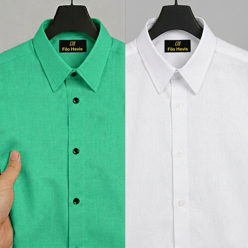 Combo of 2 Filafil Fabric Regular Fit Formal Shirts – Green & White (Single Pocket)