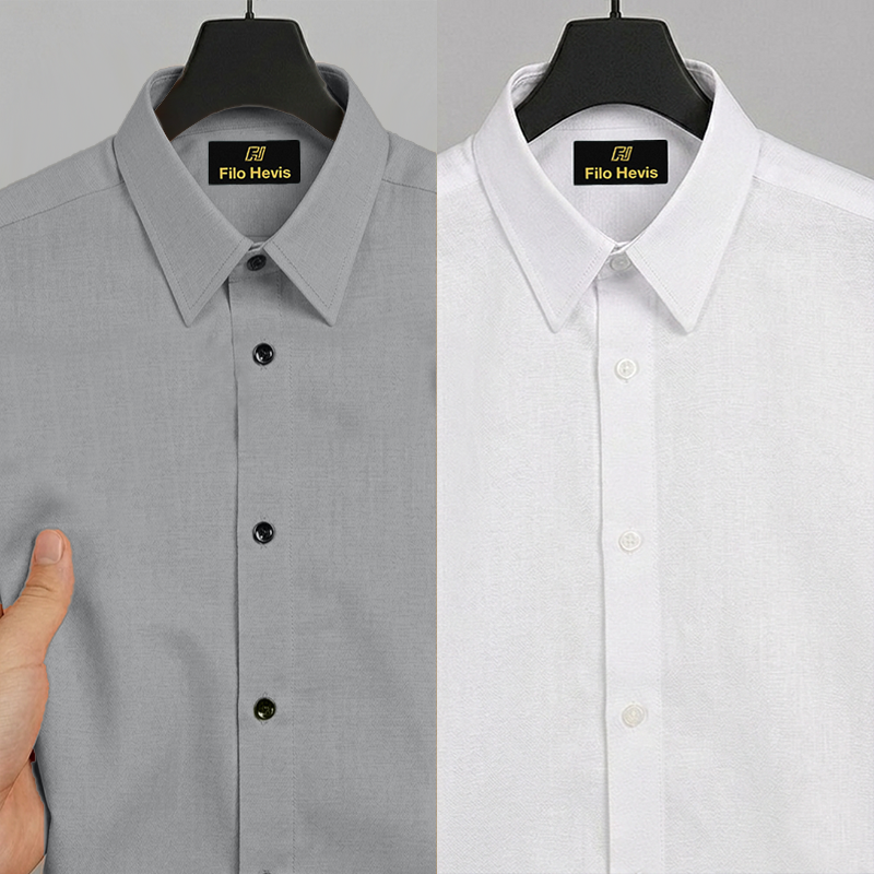Combo of 2 Filafil Fabric Regular Fit Formal Shirts – White & Grey (Single Pocket)