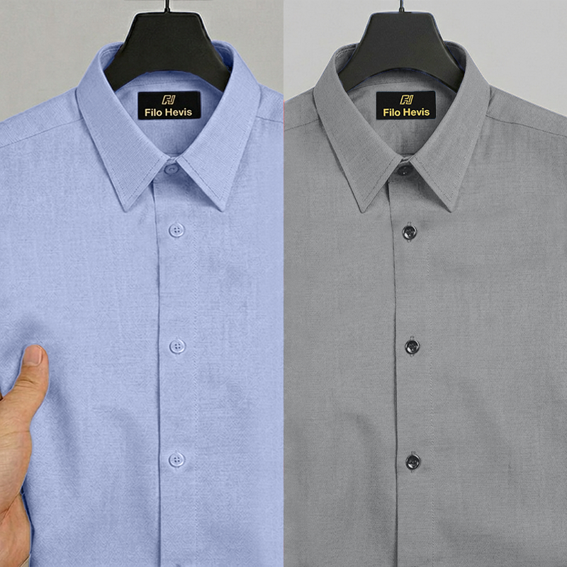 Combo of 2 Filafil Fabric Regular Fit Formal Shirts – Sky & Grey (Single Pocket)