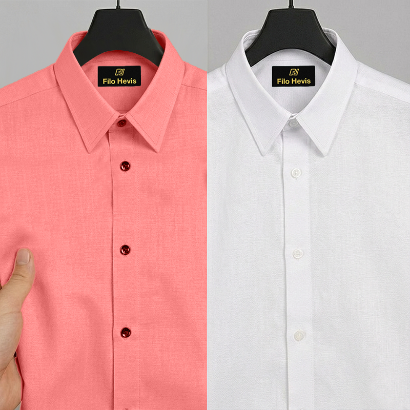 Combo of 2 Filafil Fabric Regular Fit Formal Shirts – White & Peach (Single Pocket)