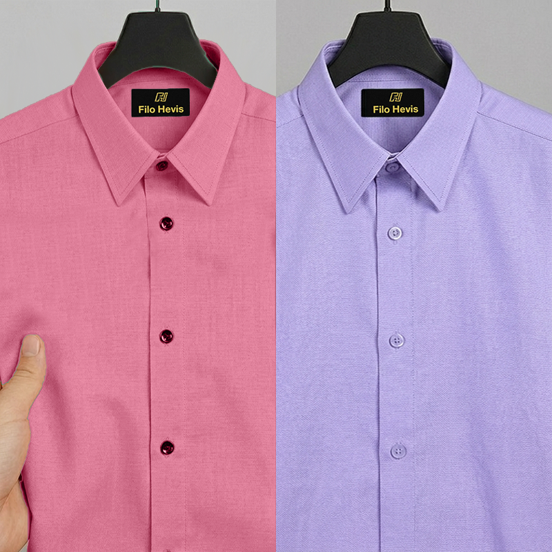 Combo of 2 Filafil Fabric Regular Fit Formal Shirts – Purple & Pink (Single Pocket)