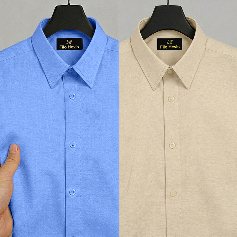 Combo of 2 Filafil Fabric Regular Fit Formal Shirts – Blue & Cream (Single Pocket)