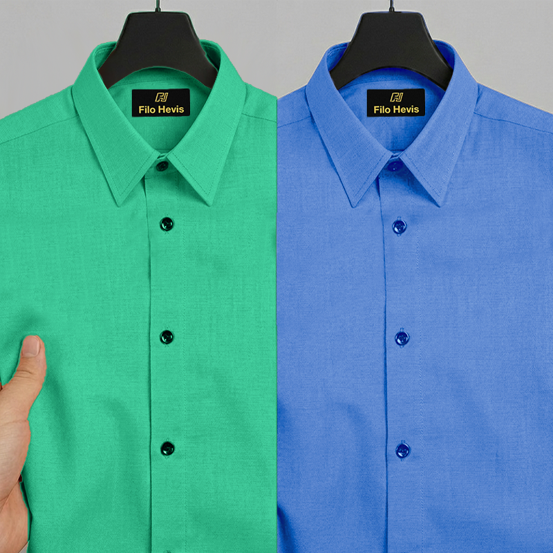 Combo of 2 Filafil Fabric Regular Fit Formal Shirts – Green & Blue (Single Pocket)
