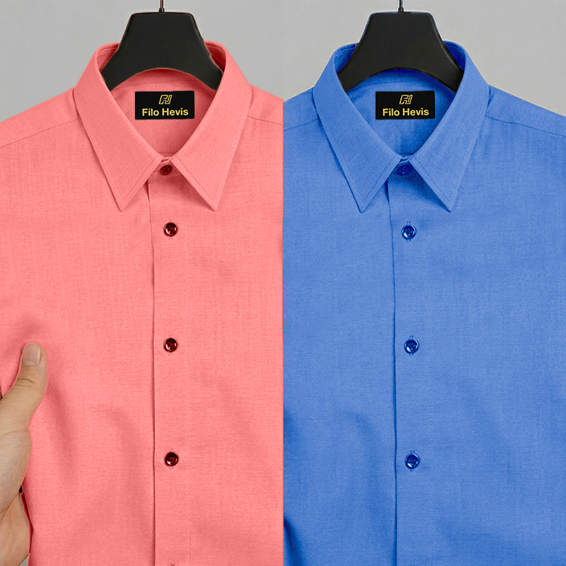 Combo of 2 Filafil Fabric Regular Fit Formal Shirts – Blue & Peach (Single Pocket)