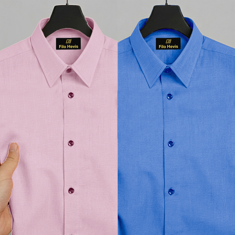 Combo of 2 Filafil Fabric Regular Fit Formal Shirts – Blue & Light Pink (Single Pocket)