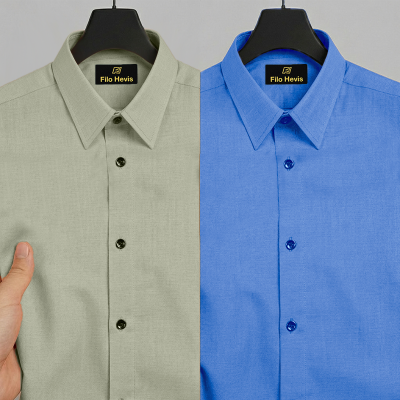 Combo of 2 Filafil Fabric Regular Fit Formal Shirts – Blue & Light Greyish Green (Single Pocket)