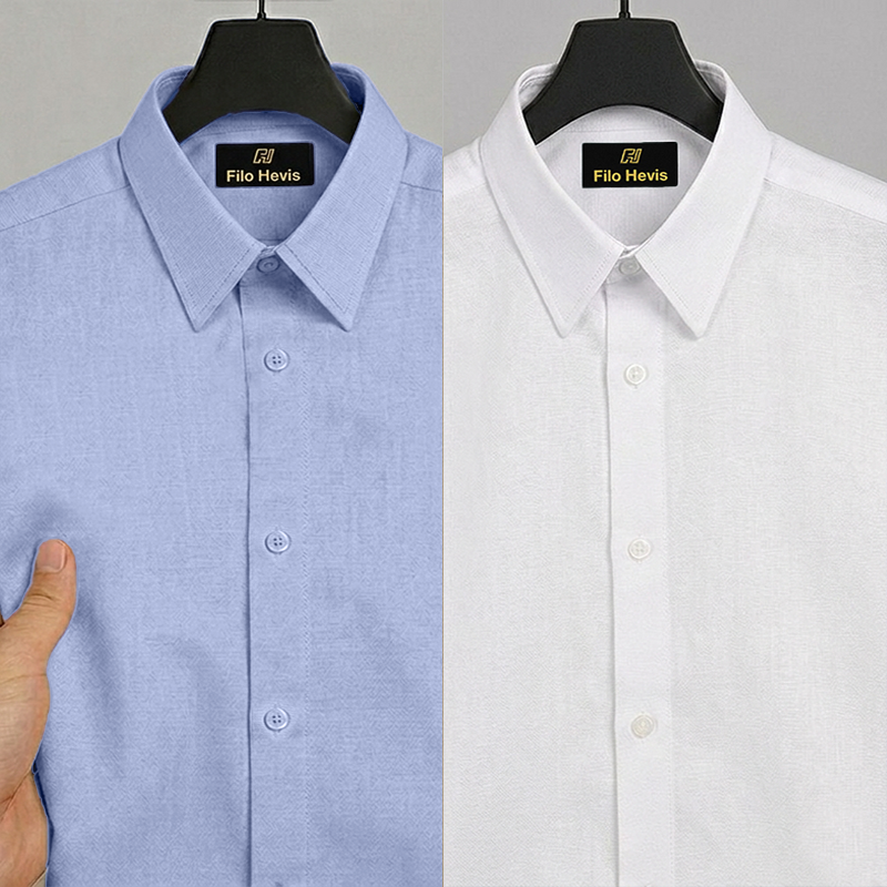 Combo of 2 Filafil Fabric Regular Fit Formal Shirts – White & Sky (Single Pocket)