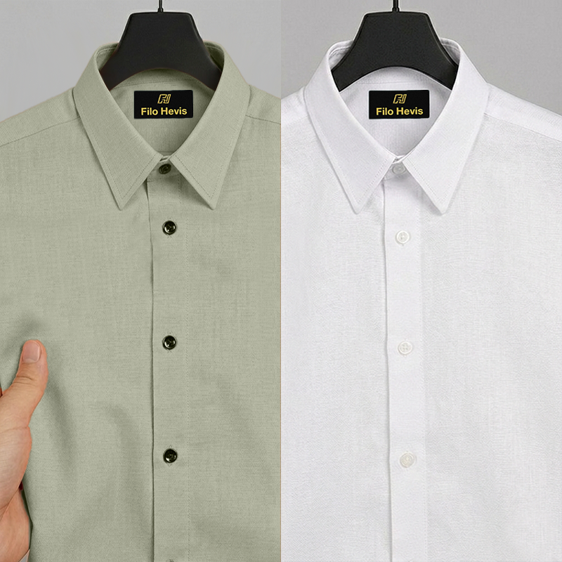 Combo of 2 Filafil Fabric Regular Fit Formal Shirts – White & Light Greyish Green (Single Pocket)