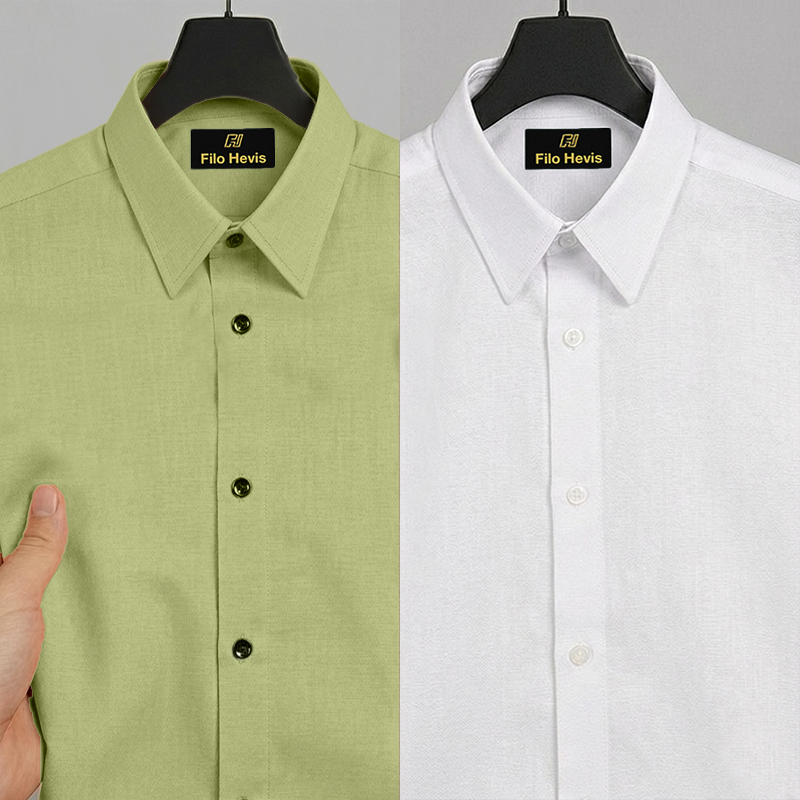 Combo of 2 Filafil Fabric Regular Fit Formal Shirts – White & Light pastel green (Single Pocket)