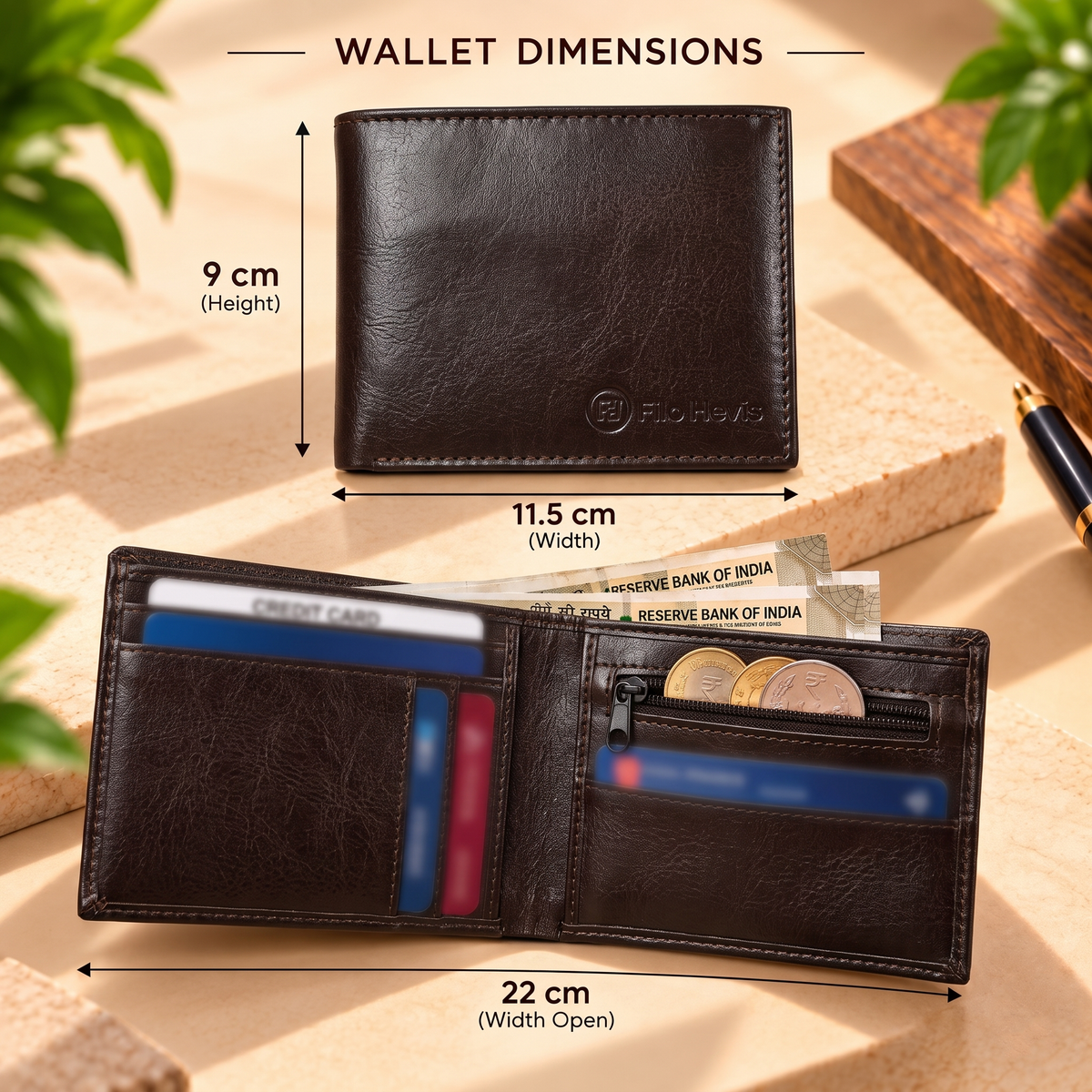 Brown Leather Bifold Wallet for Men