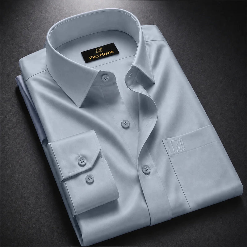 Cotton Satin Formal Shirt for Men - Regular Fit Full Sleeve | LIGHT GREY Filo Hevis