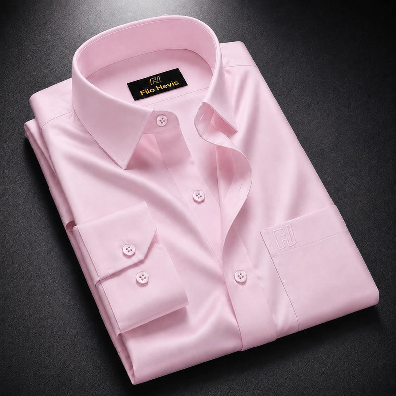 Cotton Satin Formal Shirt for Men - Regular Fit Full Sleeve | LIGHT PINK Filo Hevis