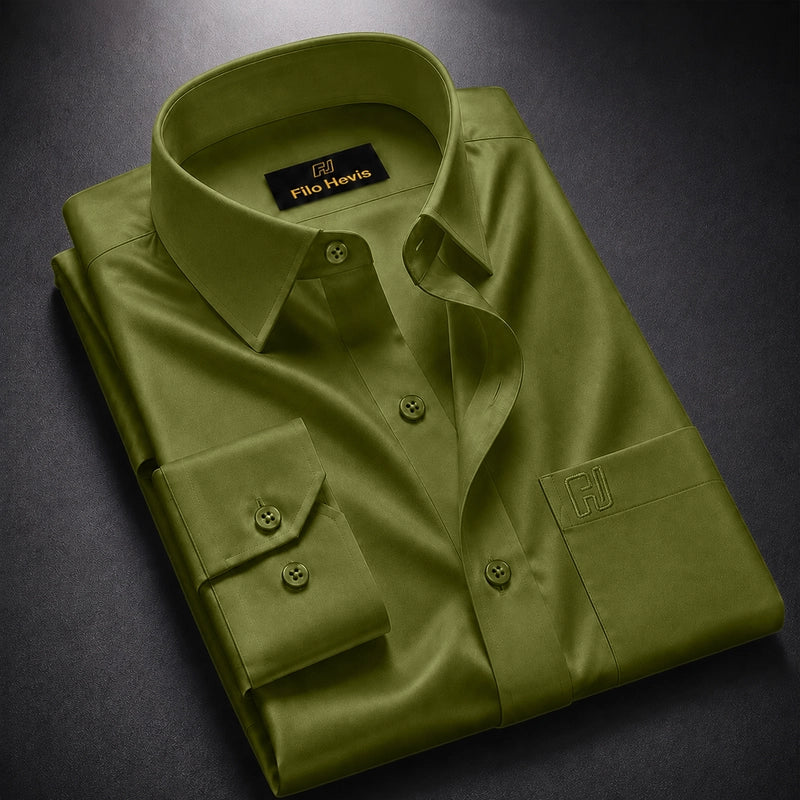 Cotton Satin Formal Shirt for Men - Regular Fit Full Sleeve | Light Mehndi My Store