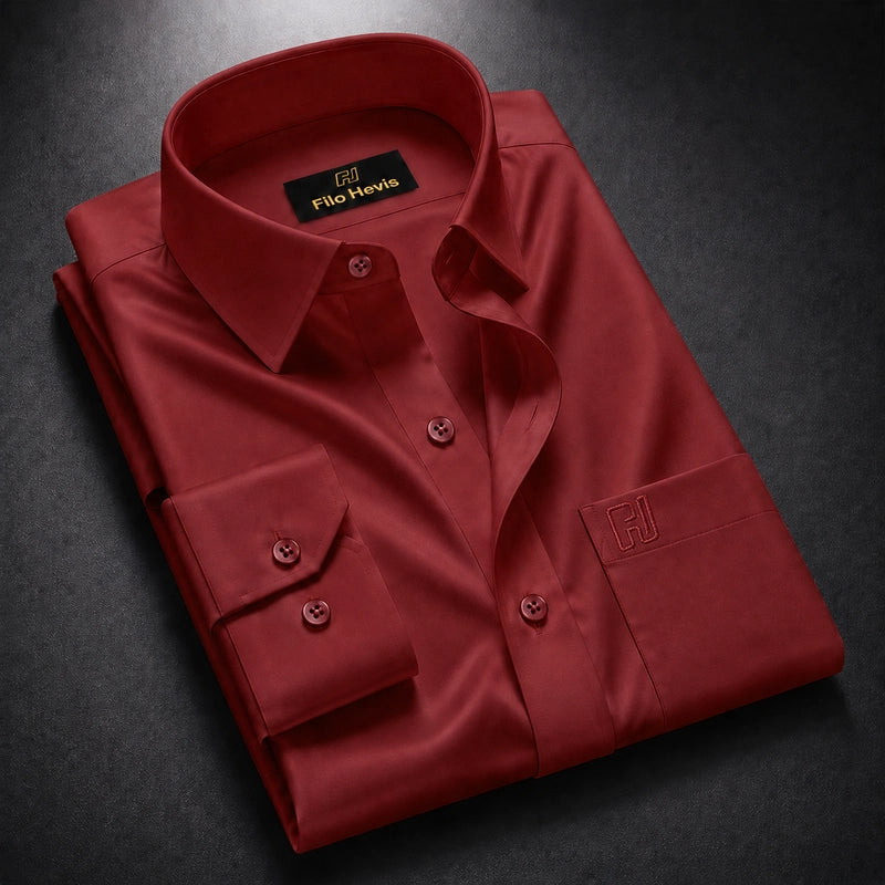 Cotton Satin Formal Shirt for Men - Regular Fit Full Sleeve | Maroon My Store