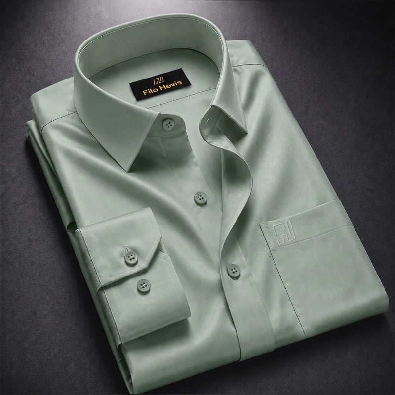 Cotton Satin Formal Shirt for Men - Regular Fit Full Sleeve | Pista Green/Sage Green My Store