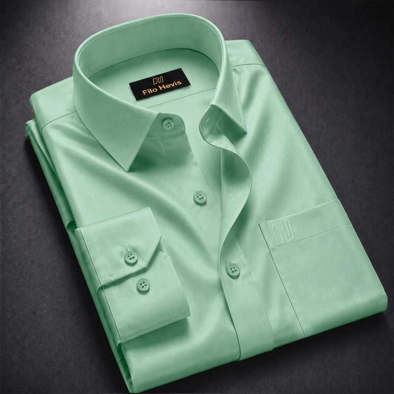 Cotton Satin Formal Shirt for Men - Regular Fit Full Sleeve | Pista Green/Sage Green