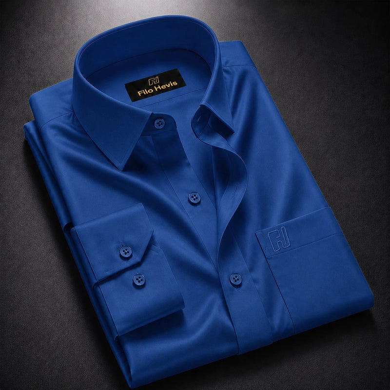 Cotton Satin Formal Shirt for Men - Regular Fit Full Sleeve | Royal Blue Filo Hevis