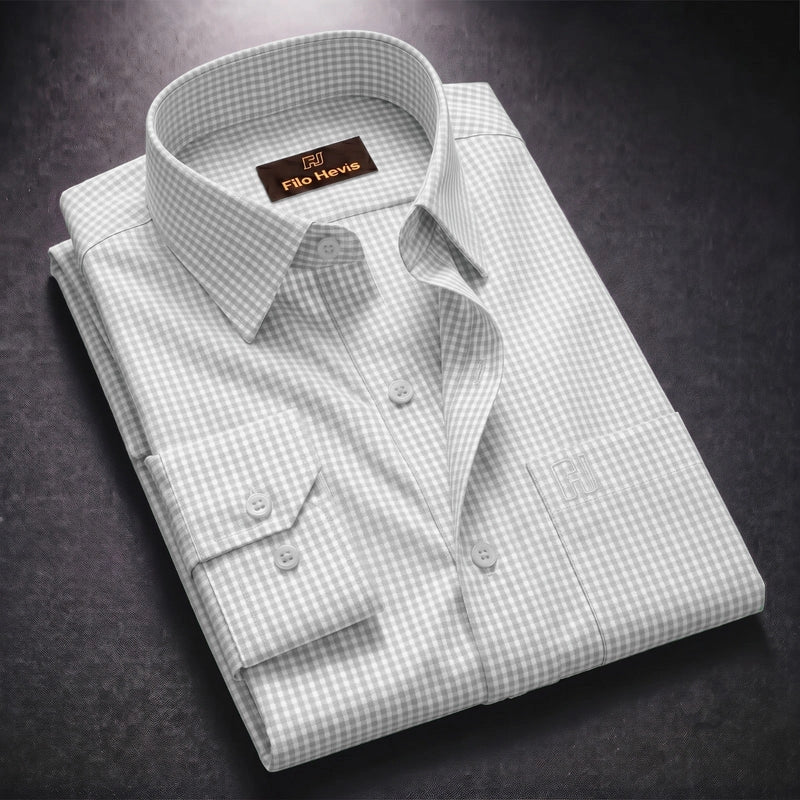 Cotton Check Shirt for Men |Slim fit | Light-Grey
