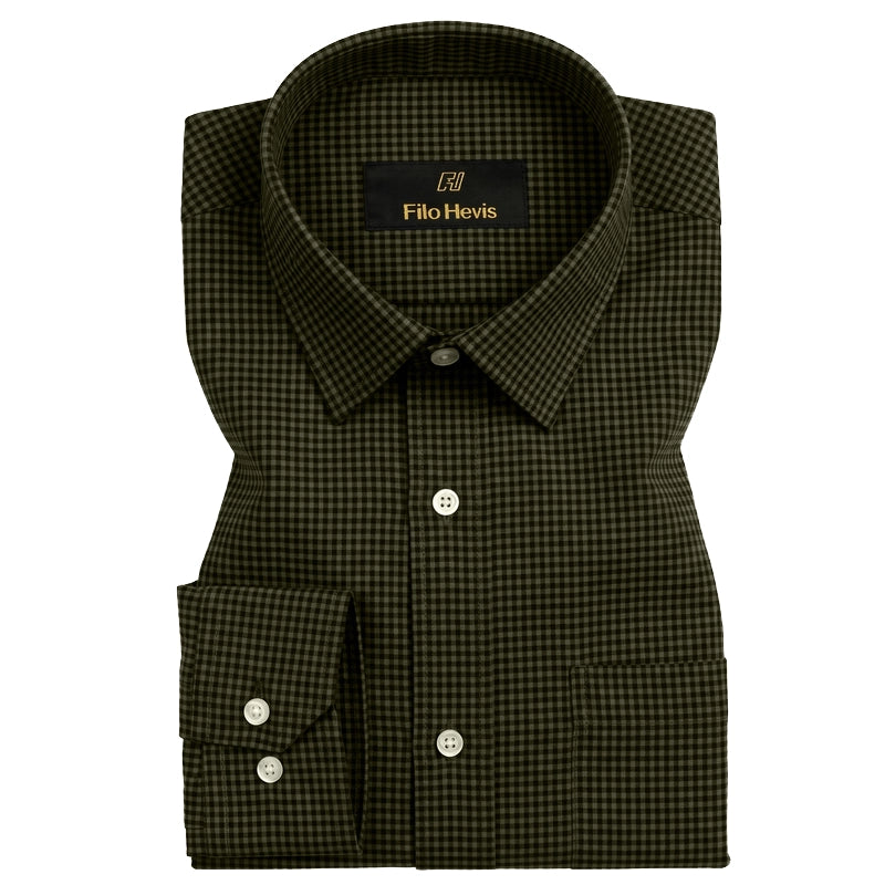 Cotton Check Shirt for Men |Slim fit | Olive-Green