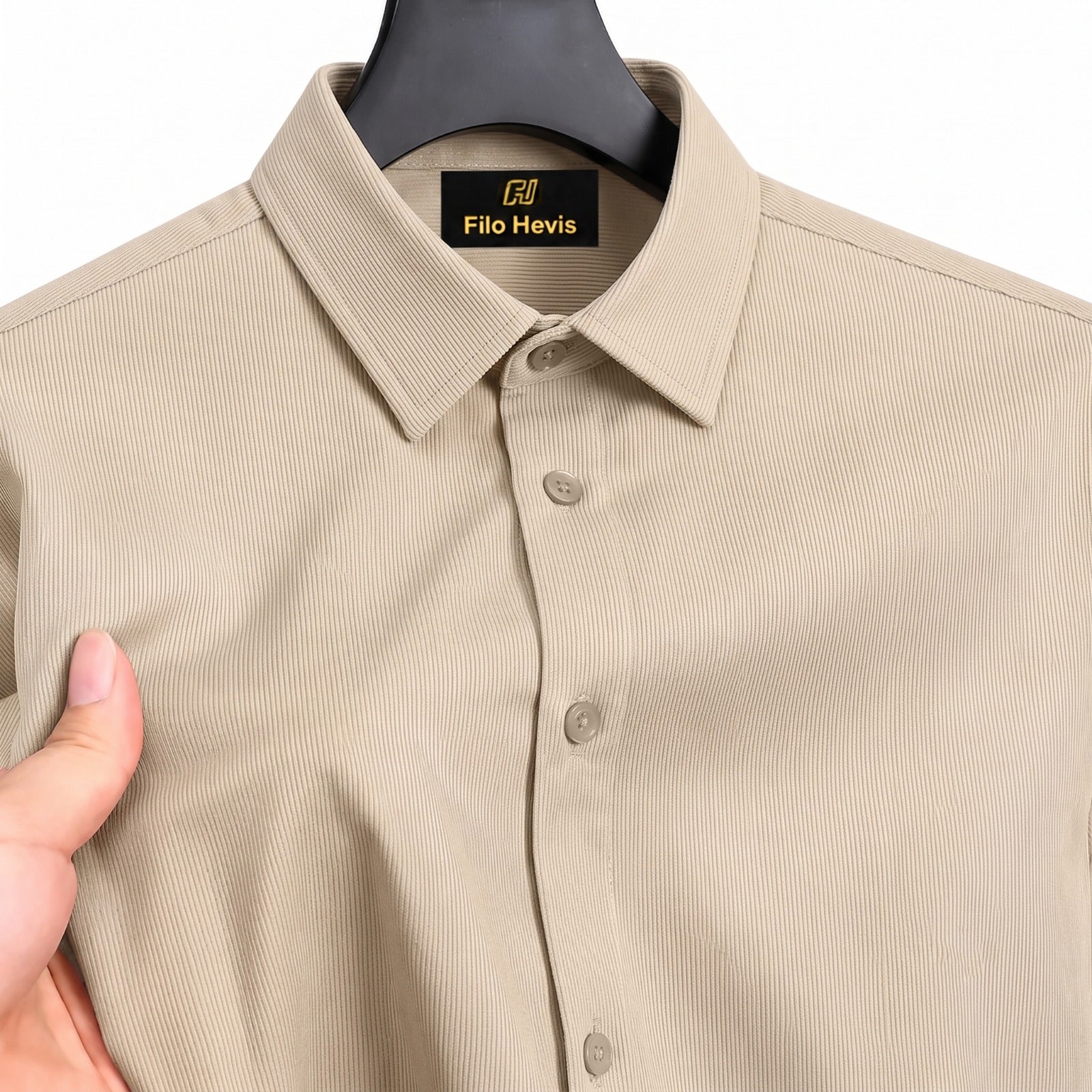 Fine-Ribbed Self-Structured Formal Shirt-BEIGE My Store