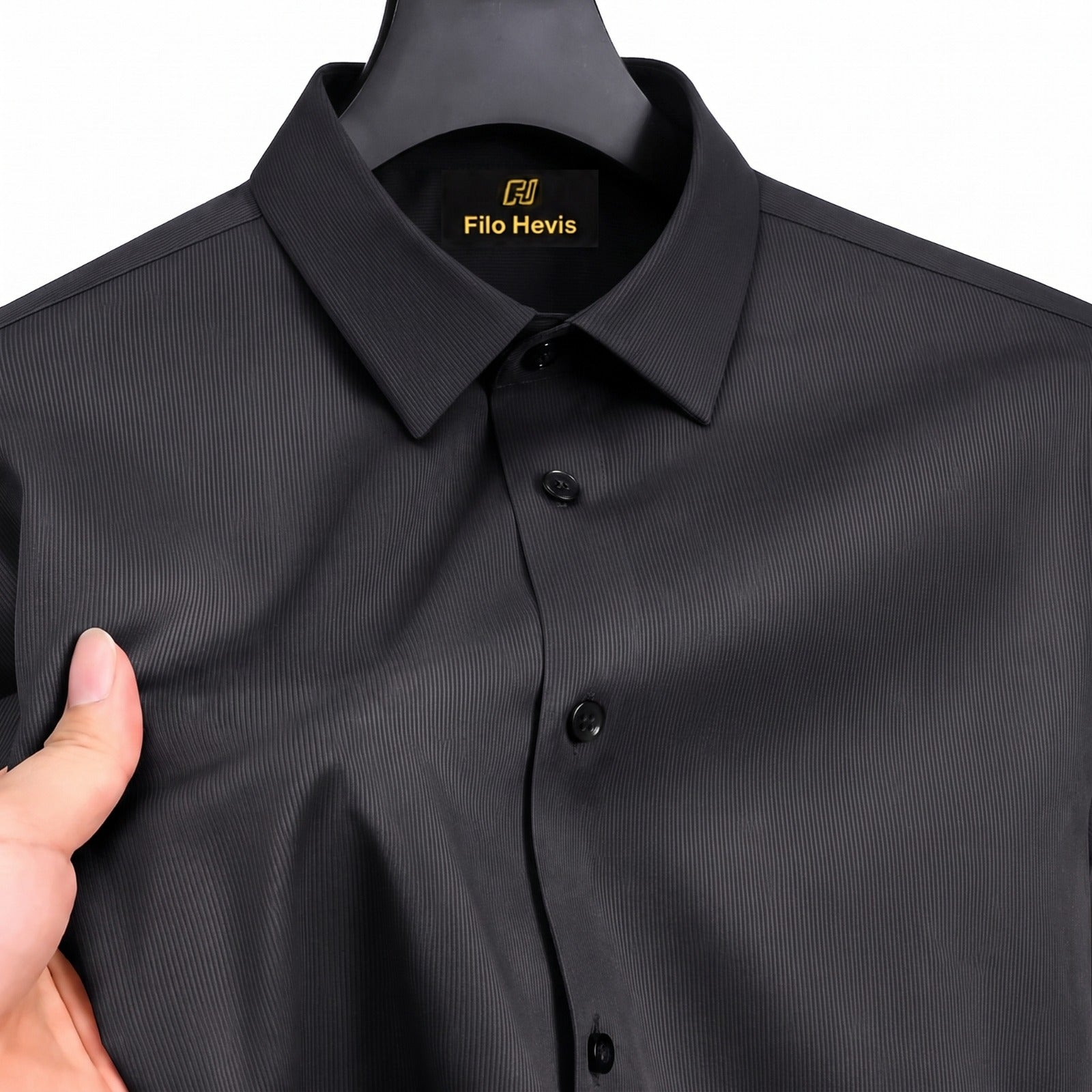 Fine-Ribbed Self-Structured Formal Shirt-BLACK My Store