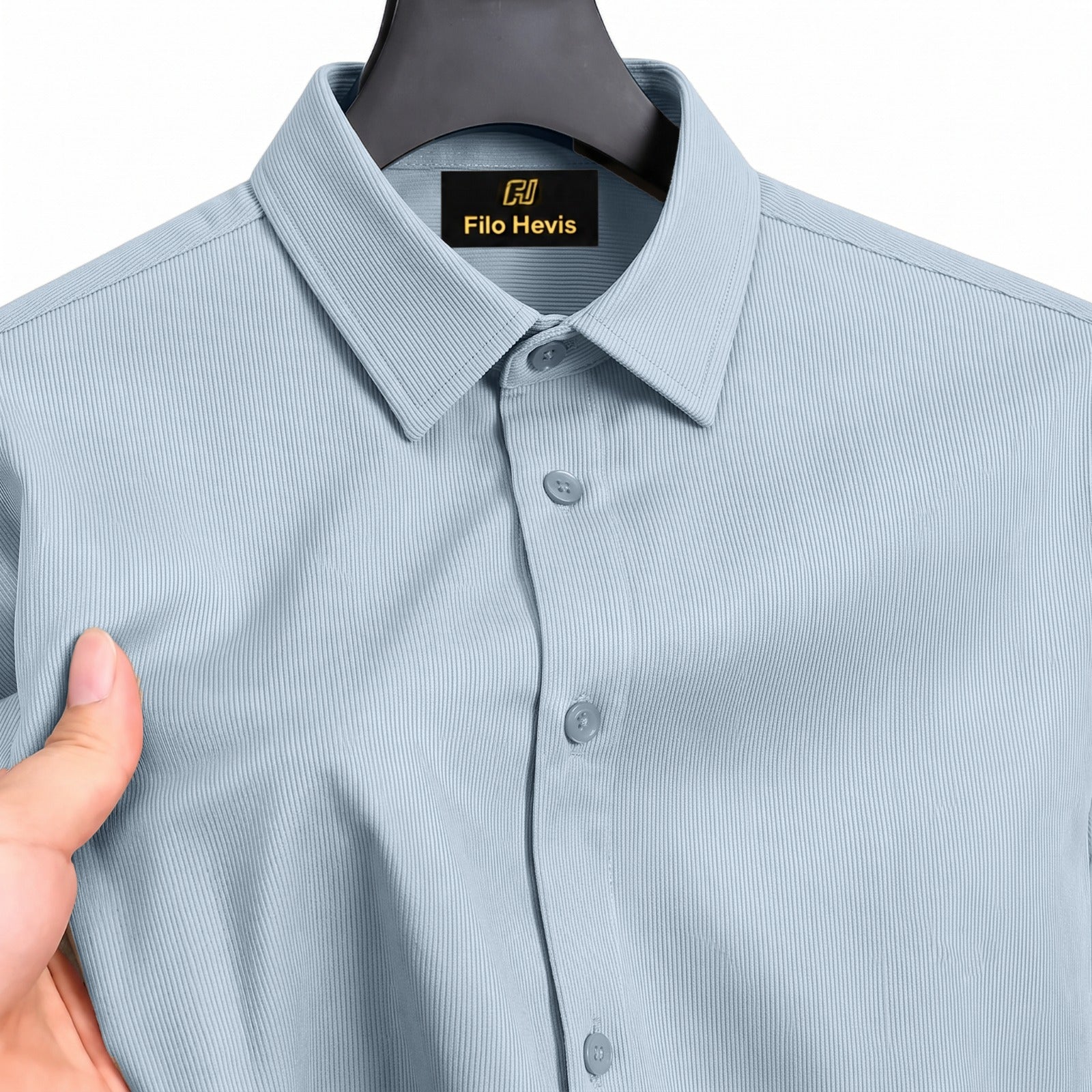 Fine-Ribbed Self-Structured Formal Shirt-LIGHT BLUE Filo Hevis