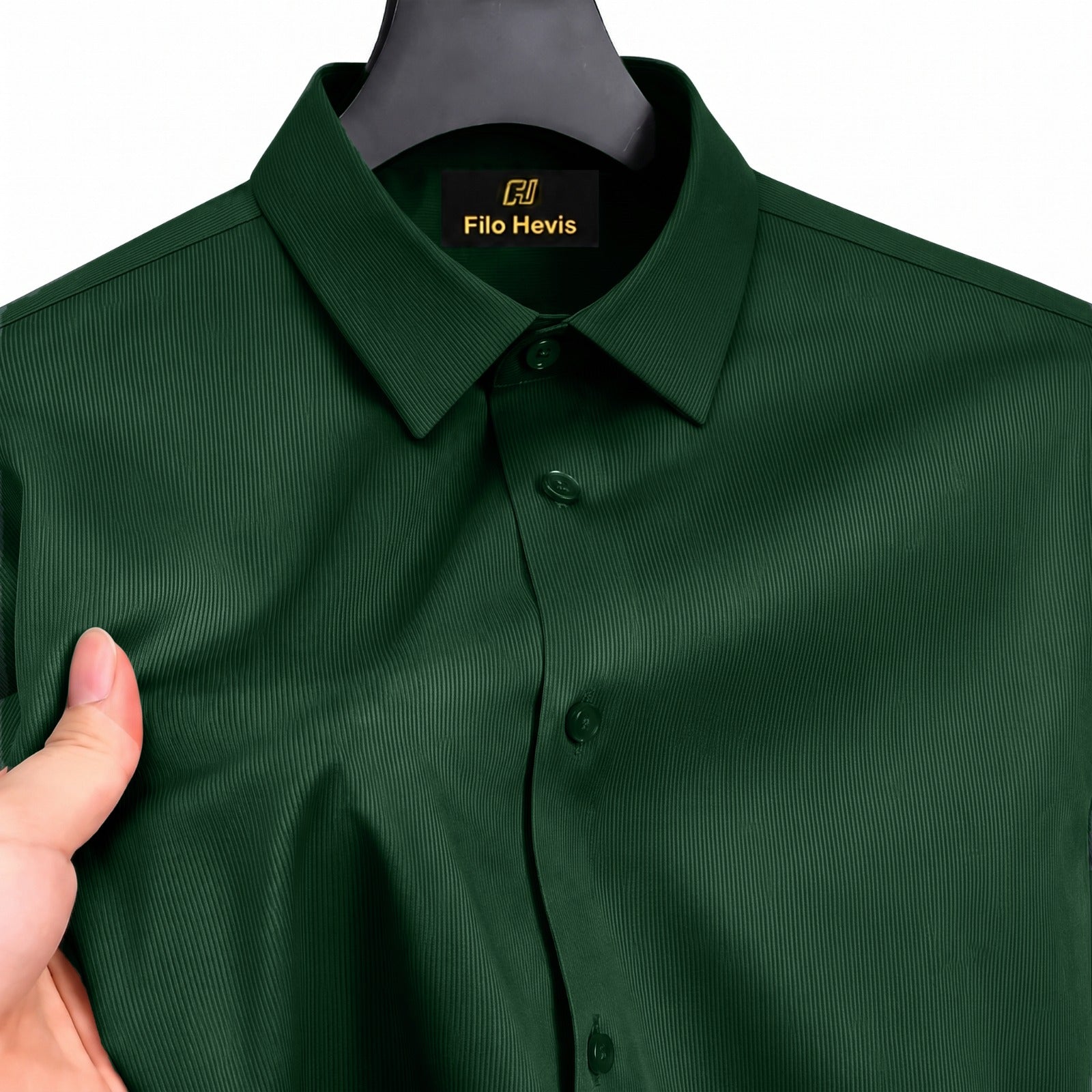 Fine-Ribbed Self-Structured Formal Shirt-DARK GREEN My Store