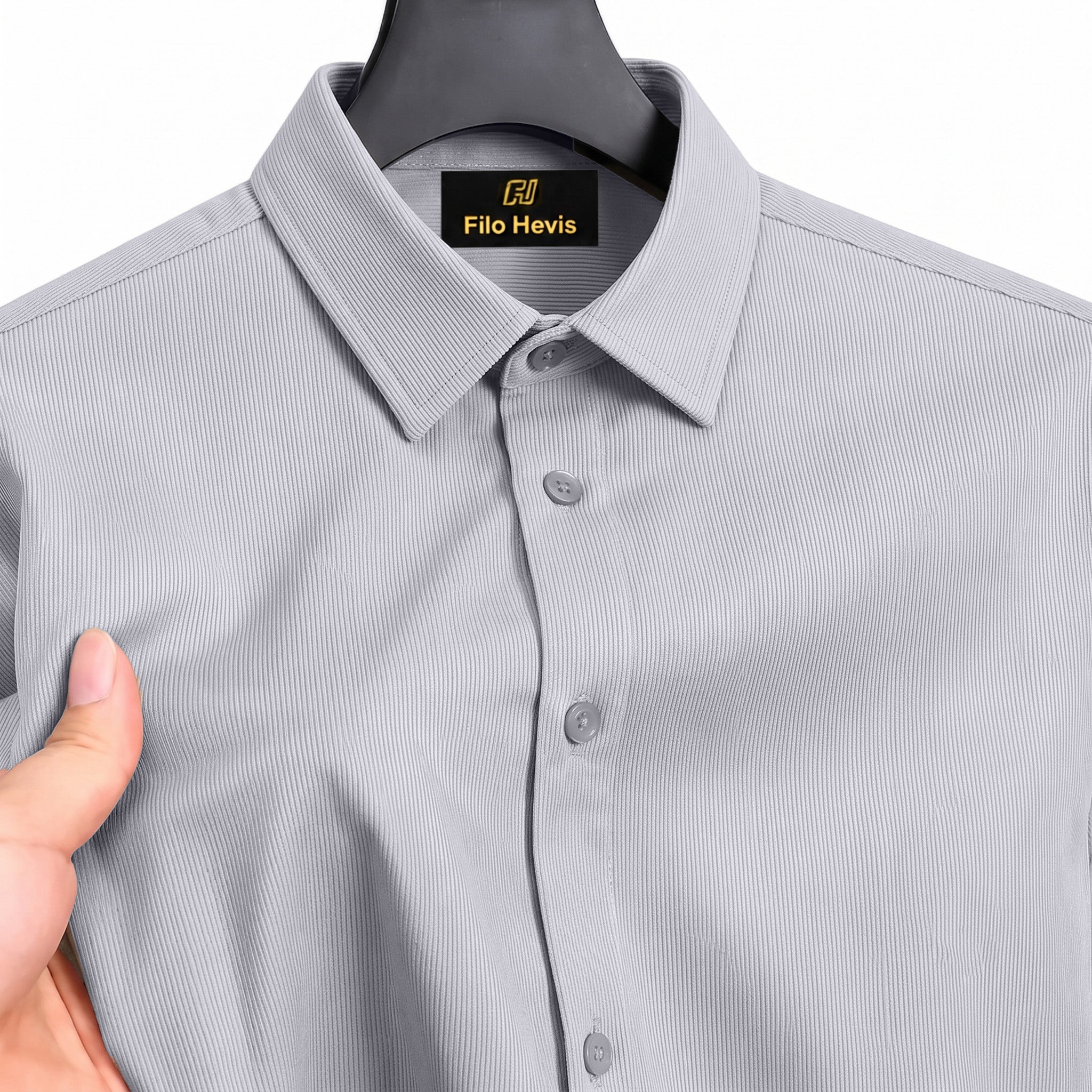 Fine-Ribbed Self-Structured Formal Shirt-GREY My Store