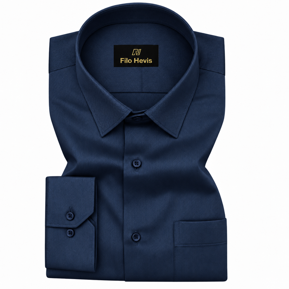 Fine-Ribbed Self-Structured Formal Shirt-NAVY BLUE